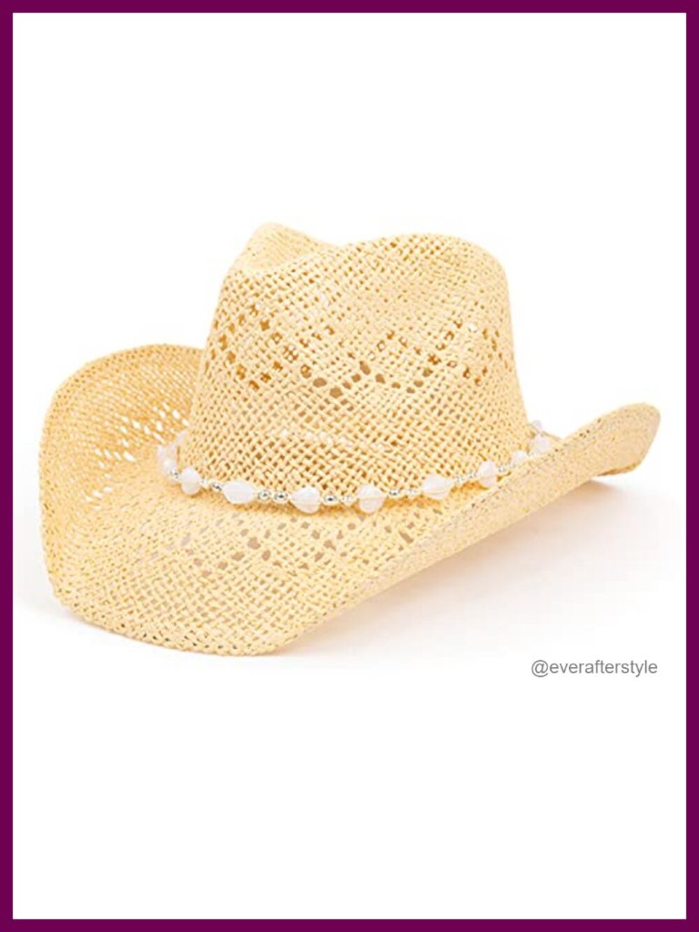 Straw Cowboy Hat Shapeable Brim Beaded Hearts Trim Western Cowgirl